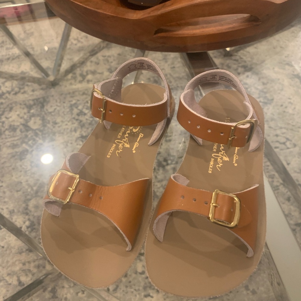 Girls Brown Leather Salt Water Sandals